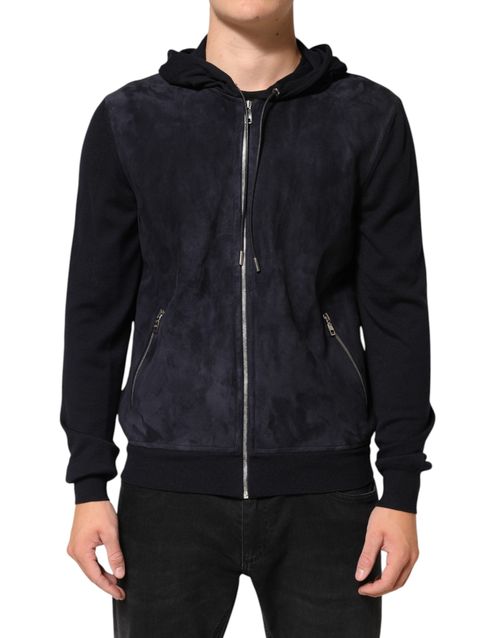 Leather Hooded Blouson Jacket — Black