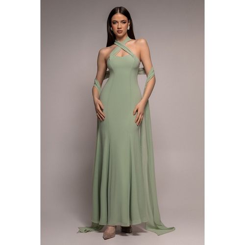 Goddiva Multiway Cape Chiffon Sweetheart Maxi Dress - Sage Green