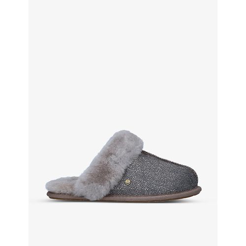 Womens Grey Caviar Scuffette II Textured Metallic Sheepskin Slippers