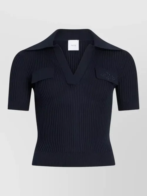 Patou - cotton polo shirt ribbed collar v neck