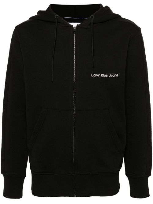 Logo-print zipped hoodie - Black