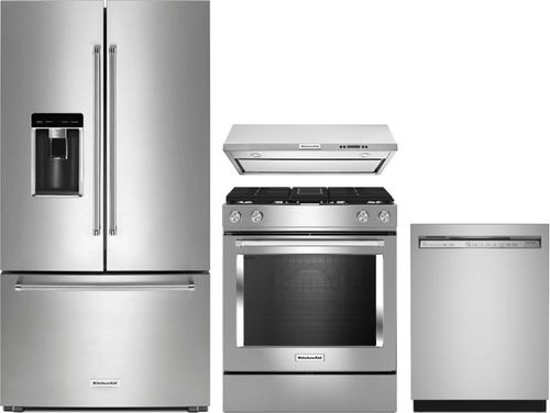 KitchenAid 4 Piece Kitchen Appliances Package with French Door Refrigerator, Dual Fuel Range and Dishwasher in Stainless Steel KARERADWRH