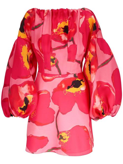 Puff-sleeved floral mini dress - Pink