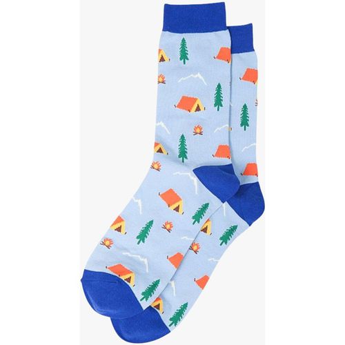 Mens Bamboo Camping Socks Novelty Dress Socks Campsite Tent Blue