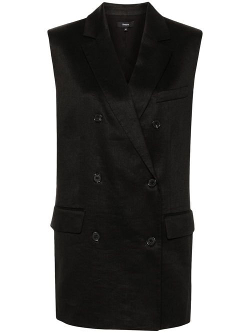 Double-breasted linen blend gilet - Black