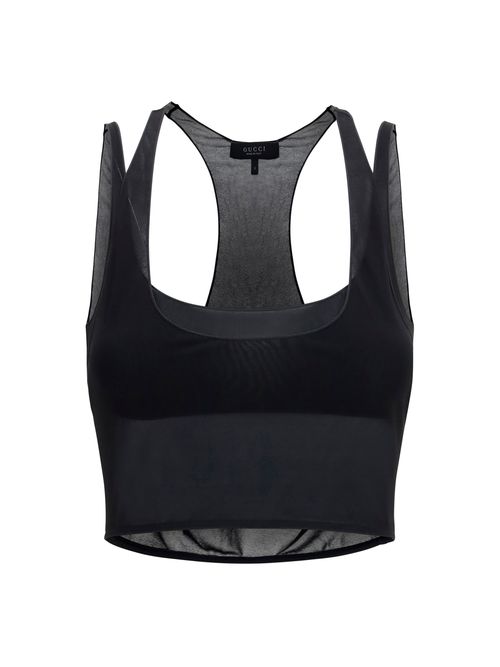 Semi-Sheer Viscose Tank Top — Black
