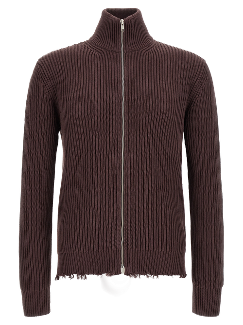 Ribbed Cotton Cardigan — Brown