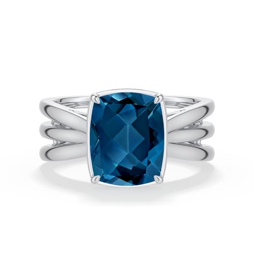 Angara 3.2 CTW Cushion Rectangular London Blue Topaz Triple Split Shank Ring in Silver