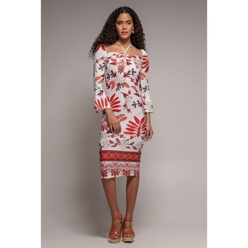 Goddiva Printed Tie Back Midi Dress - Crea