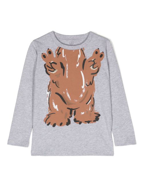 Bear-print cotton T-shirt - Grey