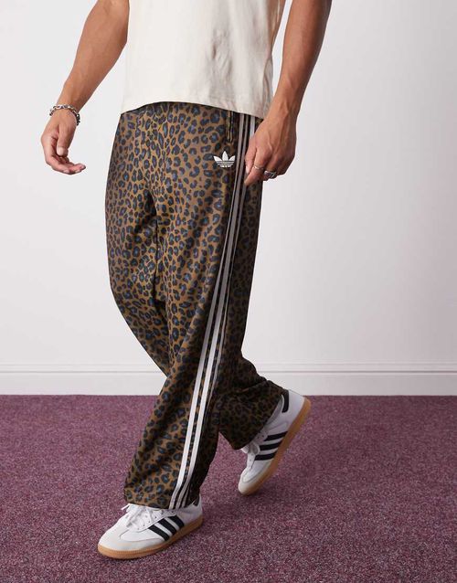 Firebird loose leopard track pants in bronze strata-Brown
