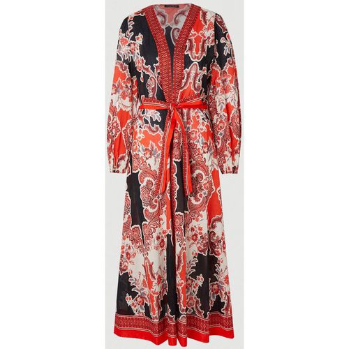 Karen Millen Women's Scarf Mirrored Print Cotton Voile Beach Maxi Dress in Red