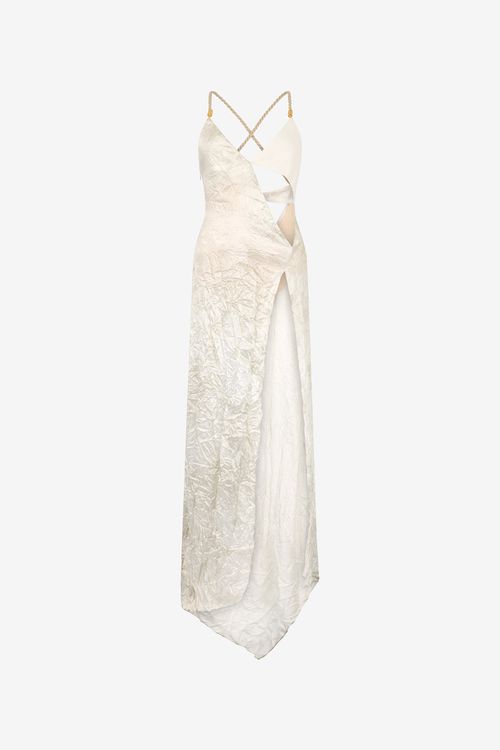 Ivory Silk Maxi Dress Crinkled