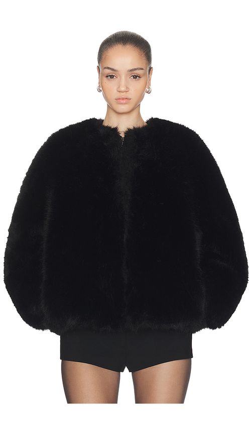 HAELO Long Hair Faux Fur Bomber en Black. L. Also en M, S
