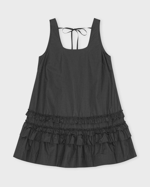 Ganni Dress Cotton Poplin U-neck Mini Black