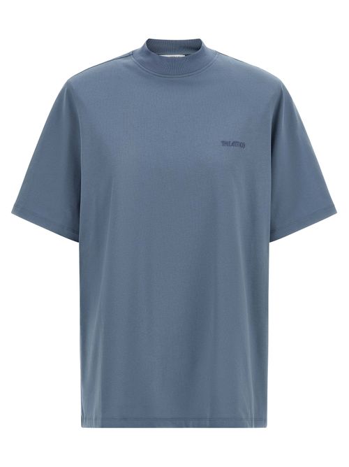 Mock-Neck Cotton T-Shirt — Blue