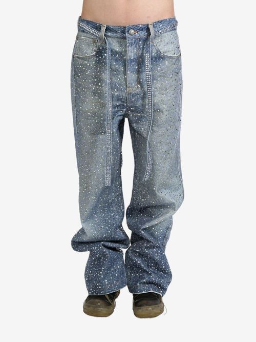 Rhinestone-embellished wide-leg jeans - Blue