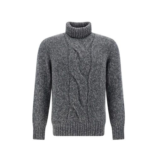 Cable-Knit Cashmere Sweater — Gray