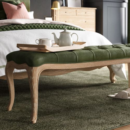 Sienna Velvet Bench - Moss Green / Weathered Oak