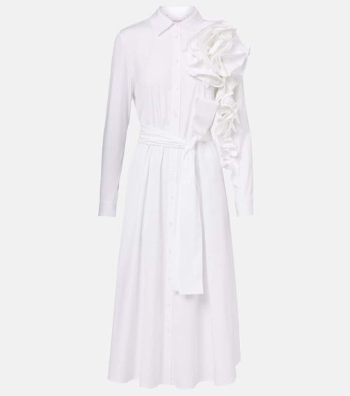 Floral-appliqué poplin shirtdress