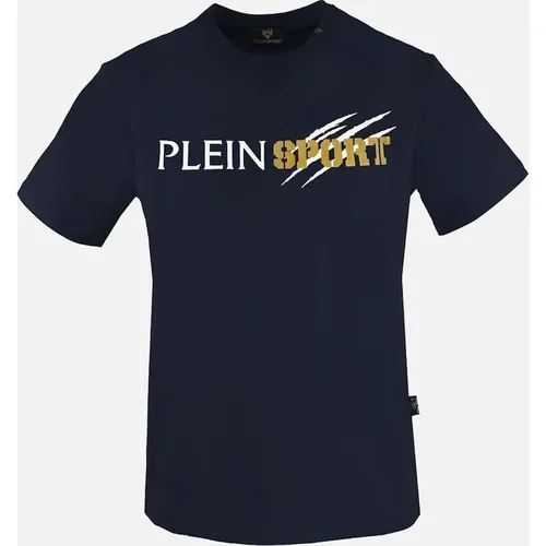 Men's Plein Sport Scratched Logo Navy Blue T-Shirt - Black - Size: 40/Regular