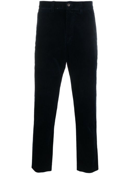 Velvet-effect tapered-leg trousers - Blue