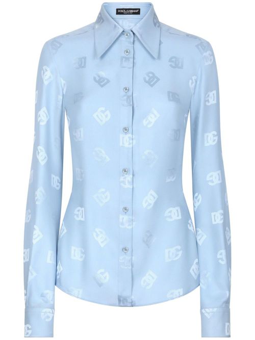 Monogram-jacquard silk shirt - Blue