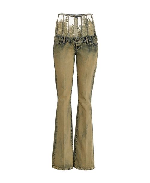 Lace-high-waist flared jeans