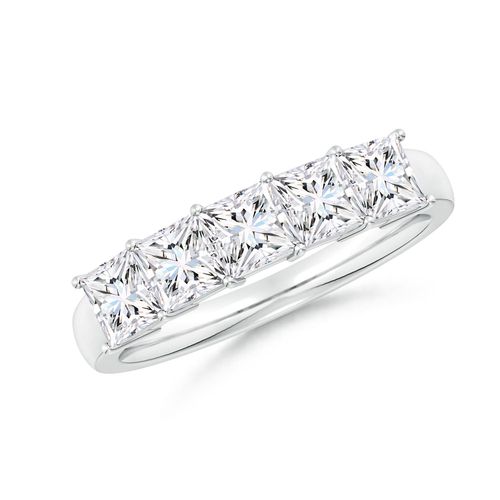 Angara 1.8 CTW Lab-Grown Prong-Set Princess-Cut Diamond Five Stone Wedding Ring in 14K White Gold