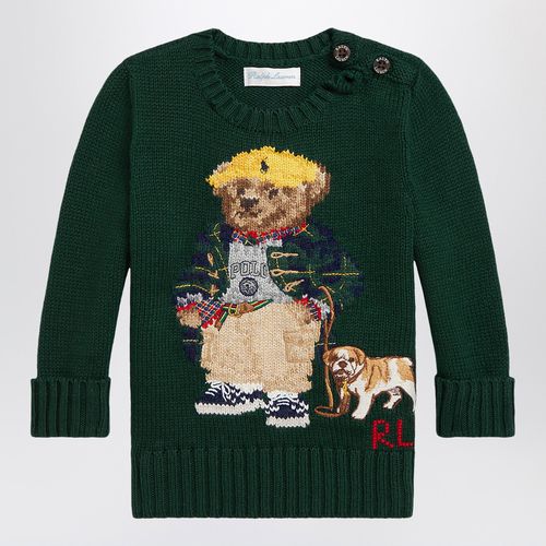 Moss green cotton Polo Bear sweater