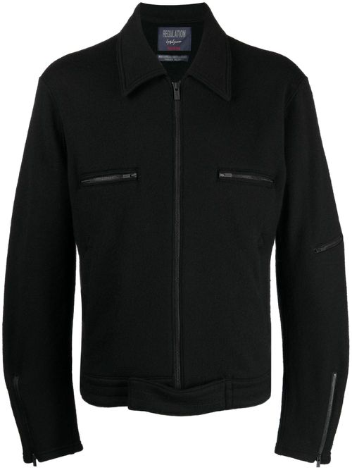 Zip-up wool shirt jacket - Black