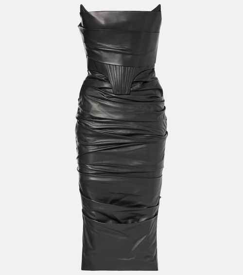 Ruched leather midi dress