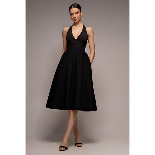Goddiva Halter Neck Pleated A-Line Midaxi Dress - Black