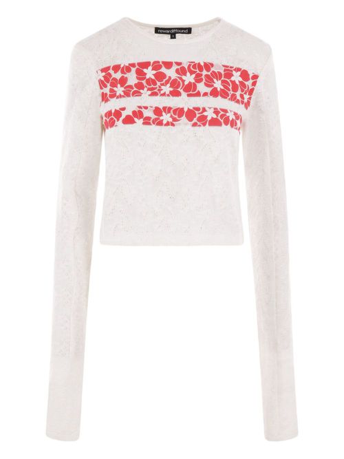 Floral-panel knit top - White