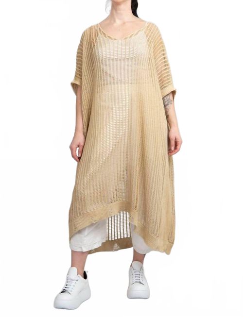Long Mesh Maxi Sweater In Sand Shell/gold