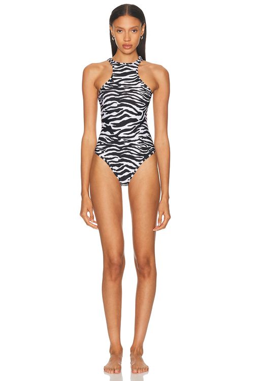 THE ATTICO Zebra Printed One Piece Swimsuit in White & Black - Black,White.  XS also in L