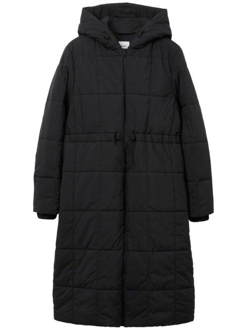Quilted hooded long-sleeve coat - Black