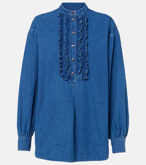 Ruffled denim blouse