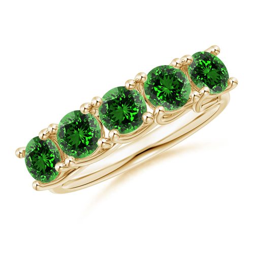 Angara 1.75 Carats Lab-Grown Half Eternity Five Stone Emerald Wedding Band in 18K Yellow Gold