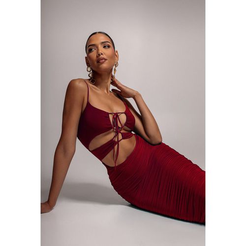 Goddiva Cut Out Ruched Midi With Drawstring - Wine