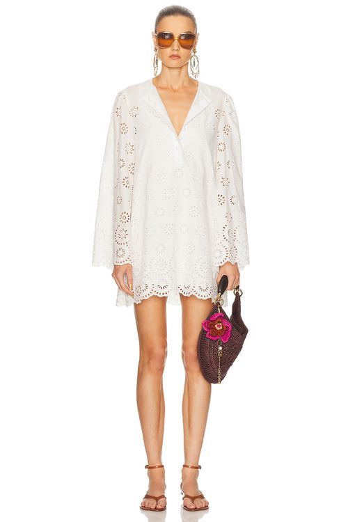 Chloe Long Sleeve Mini Dress in Iconic Milk - White.  40 also in 34