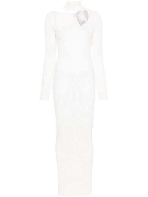 Crystal-embellished knitted dress - Neutrals