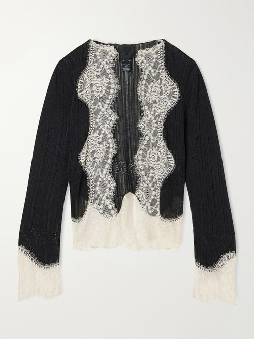 Lace-trimmed Jersey Cardigan