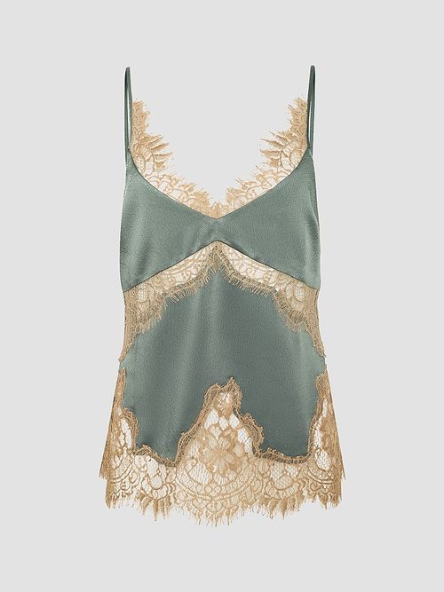Women's Mitsu Lace-Trim Satin Cami - Smokey Olive Praline