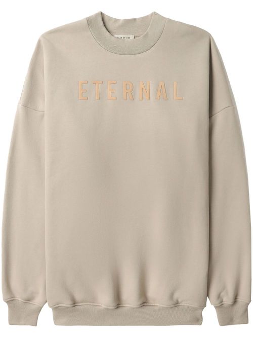 Logo-embroidered long-sleeved cotton sweatshirt - Neutrals