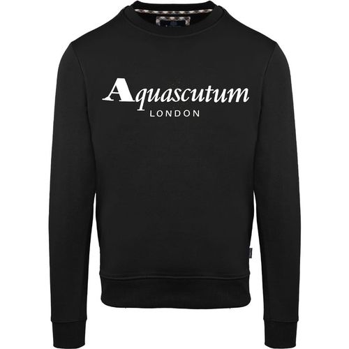 Aquascutum Mens Crew Neck Ribbed Collar Long Sleeve Sweatshirt in Black - Large