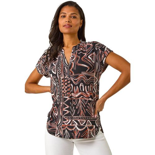 Textured Ikat Print Stretch Top