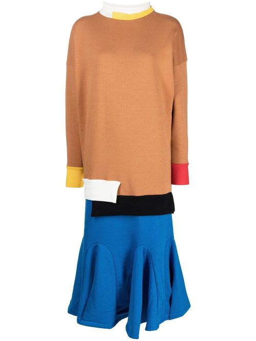 Colour-block jersey-knit dress - Brown