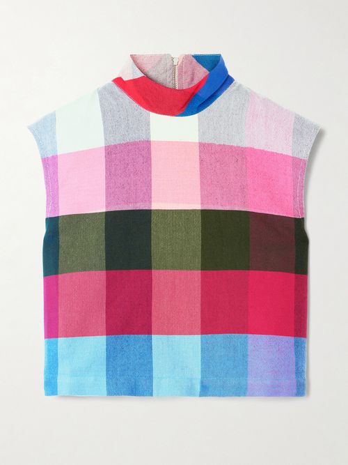 Checked Cotton-blend Turtleneck Top - Multi