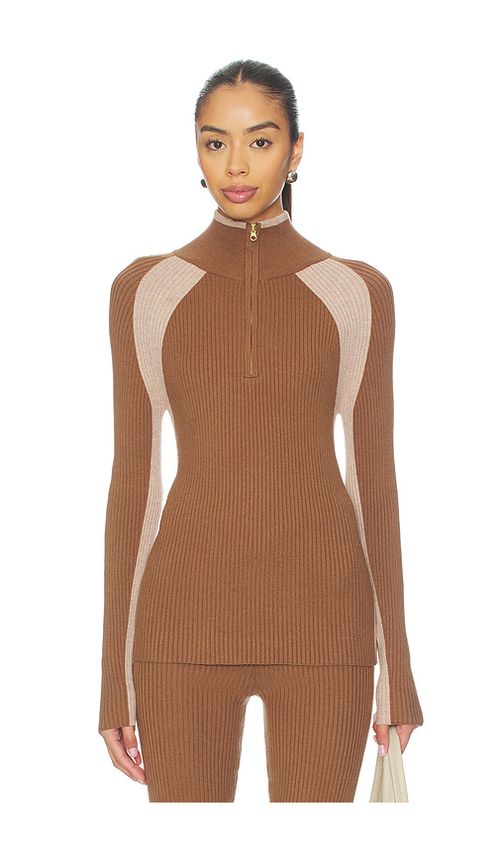 Varley Bellings Half Zip Knit Top en Brown. M. Also en L, S
